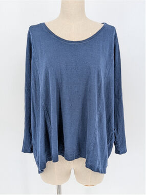 Eileen Fisher XL Organic Linen Jersey Boxy Top Navy Dolman High Low